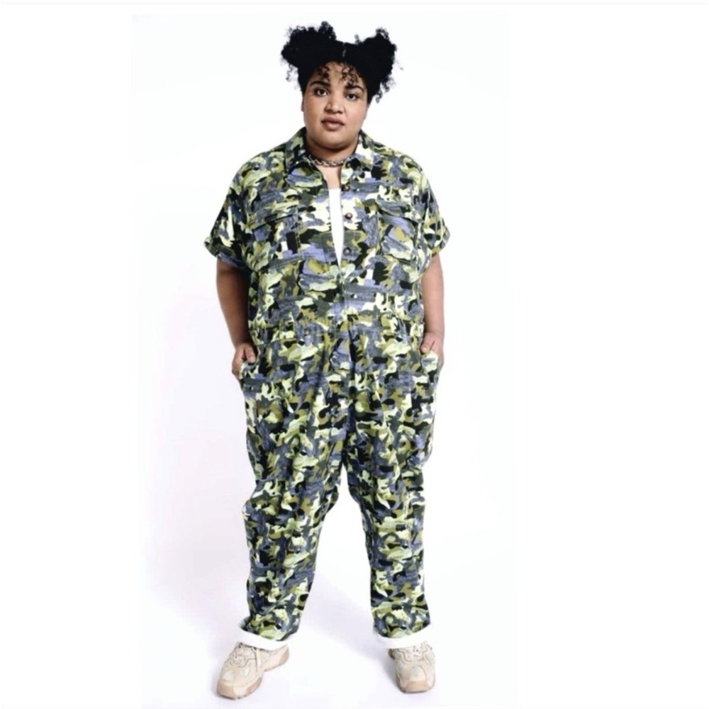 BP + WILDFANG Utility Short Sleeve Jumpsuit In Yellow Camo, Sz-XL